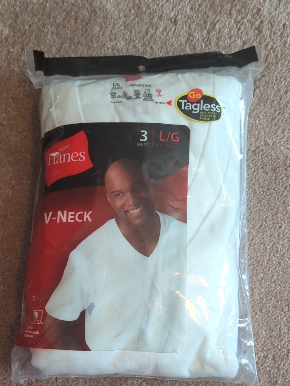 Hanes White 3Pack V-NeckUndershirts L/SALE